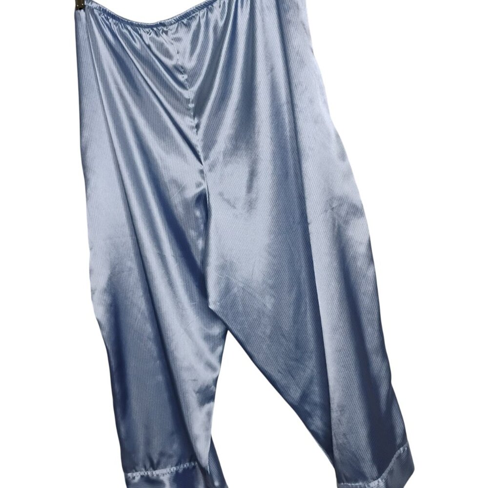 Secret Treasures Pajamas Blue Stripe Satin Button Up Collar Crop Wide Pants 2X - Picture 5 of 12
